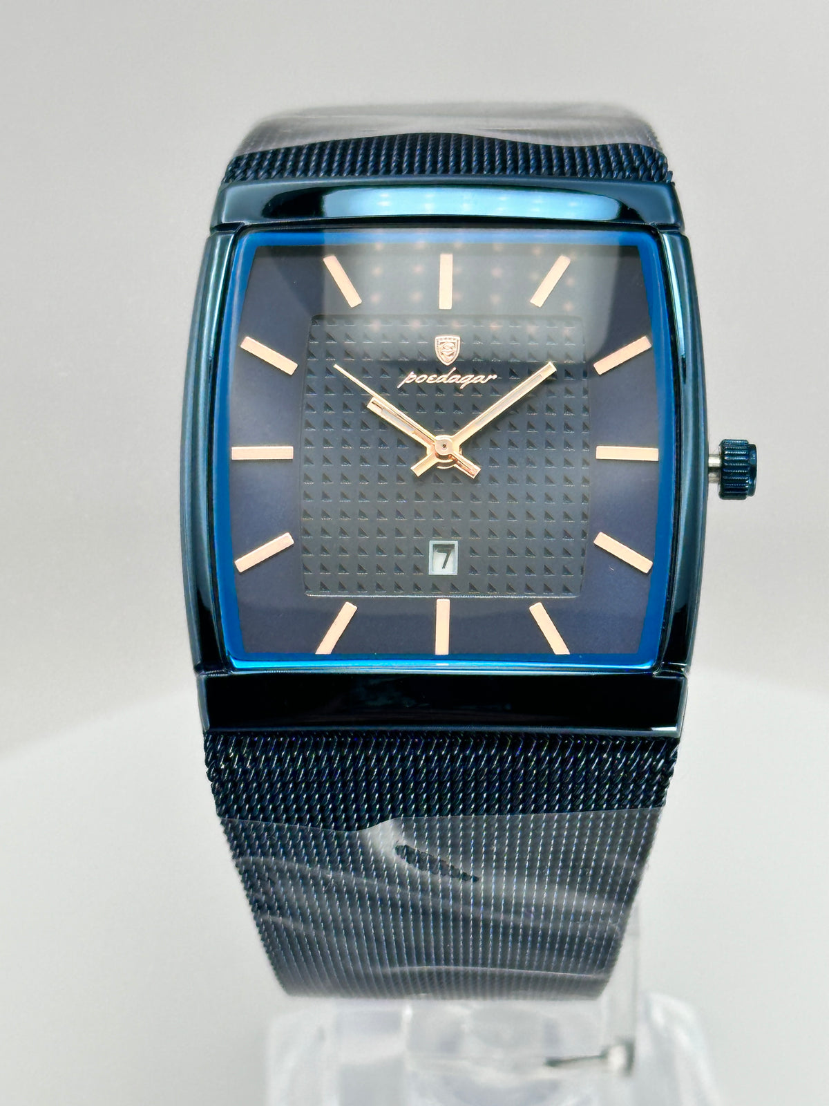POEDAGAR 885 – Reloj de Cuarzo Rectangular con Malla Milanesa