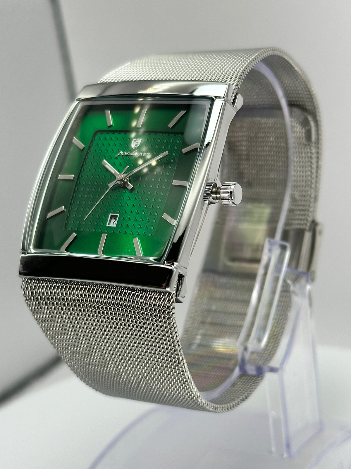 POEDAGAR 885 – Reloj de Cuarzo Rectangular con Malla Milanesa