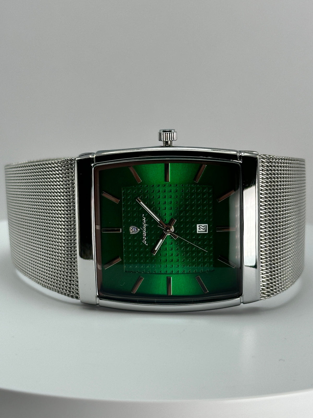 POEDAGAR 885 – Reloj de Cuarzo Rectangular con Malla Milanesa