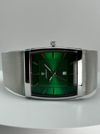POEDAGAR 885 – Reloj de Cuarzo Rectangular con Malla Milanesa