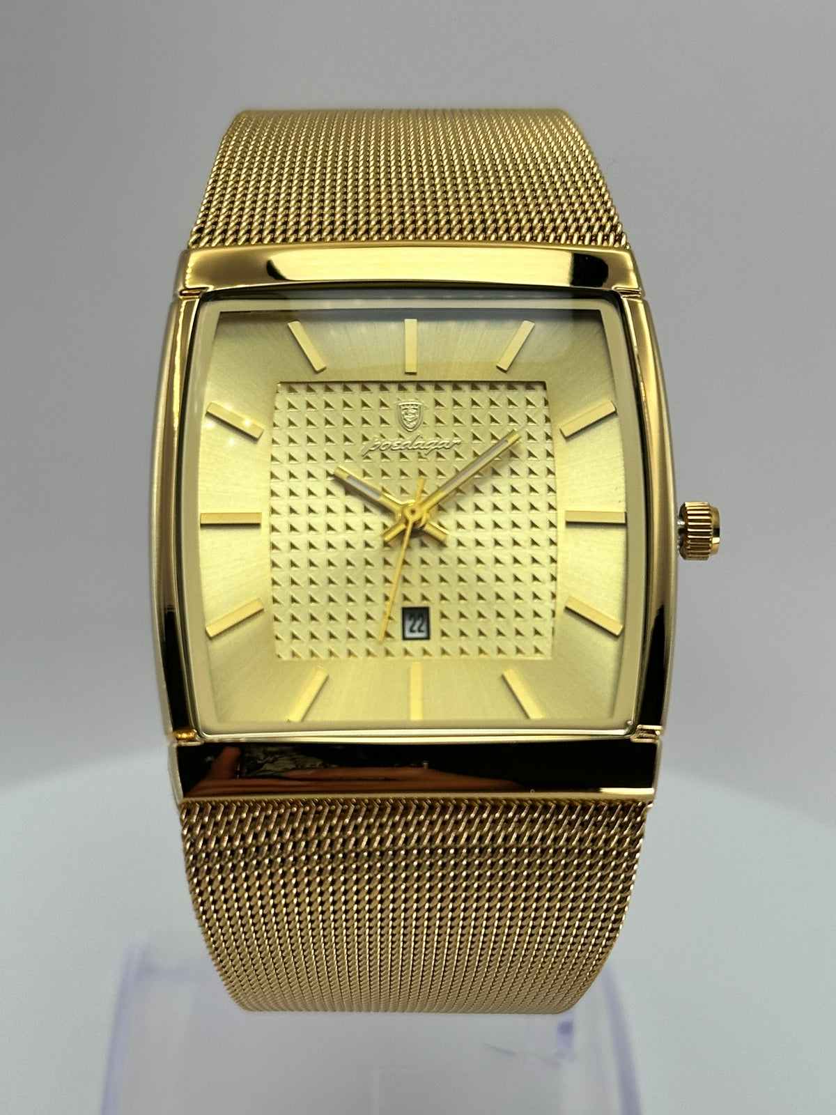 POEDAGAR 885 – Reloj de Cuarzo Rectangular con Malla Milanesa