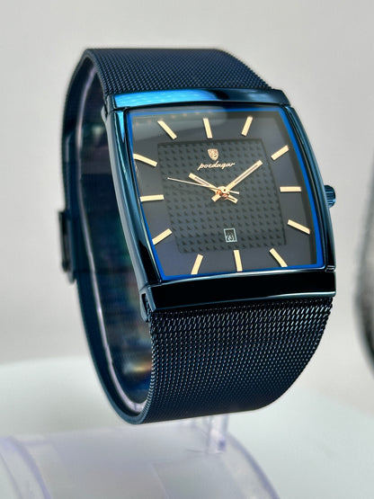 POEDAGAR 885 – Reloj de Cuarzo Rectangular con Malla Milanesa