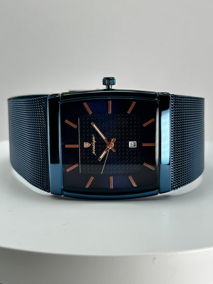 POEDAGAR 885 – Reloj de Cuarzo Rectangular con Malla Milanesa