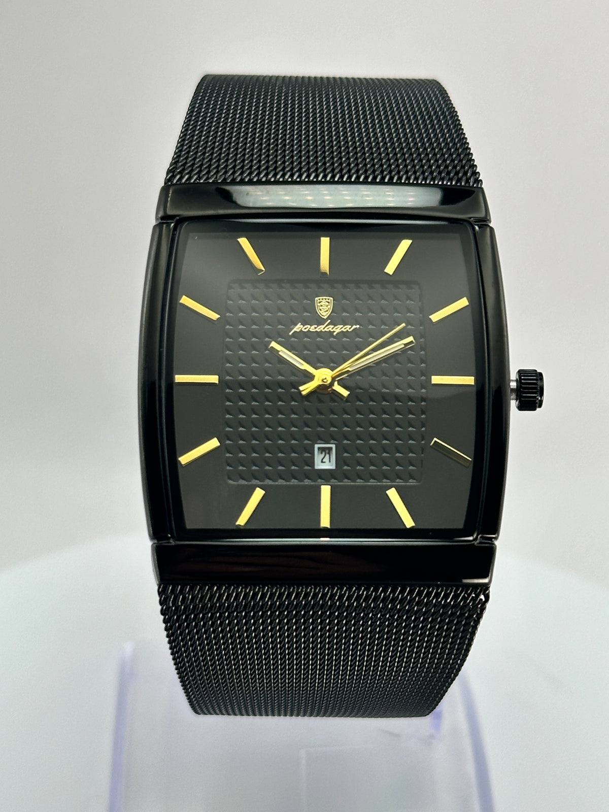 POEDAGAR 885 – Reloj de Cuarzo Rectangular con Malla Milanesa