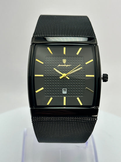 POEDAGAR 885 – Reloj de Cuarzo Rectangular con Malla Milanesa