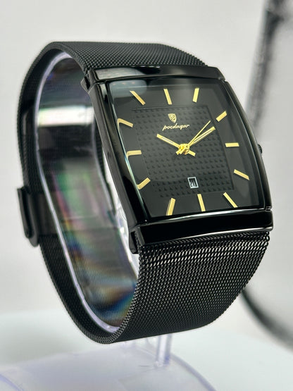 POEDAGAR 885 – Reloj de Cuarzo Rectangular con Malla Milanesa