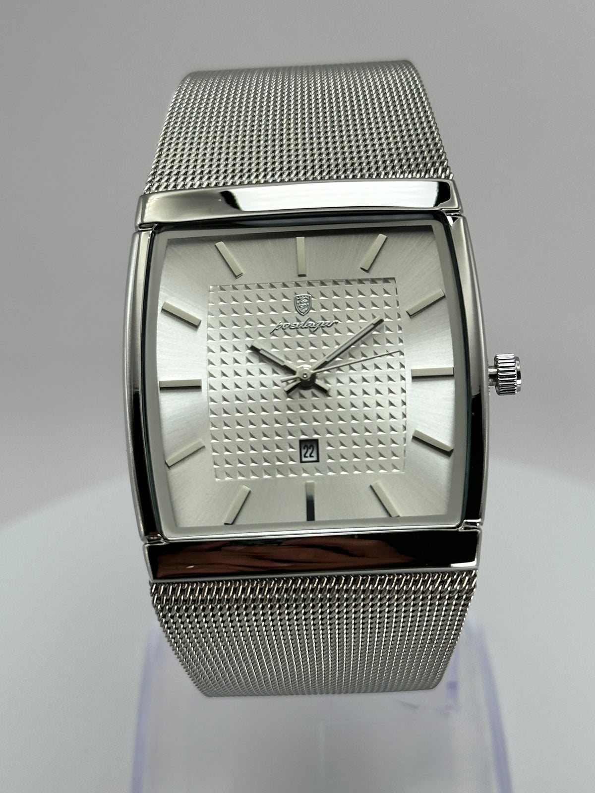 POEDAGAR 885 – Reloj de Cuarzo Rectangular con Malla Milanesa