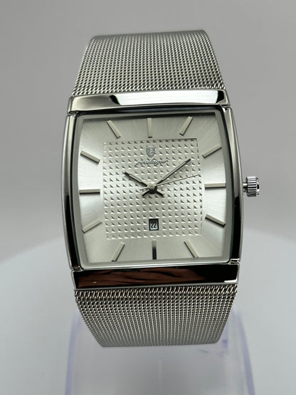 POEDAGAR 885 – Reloj de Cuarzo Rectangular con Malla Milanesa
