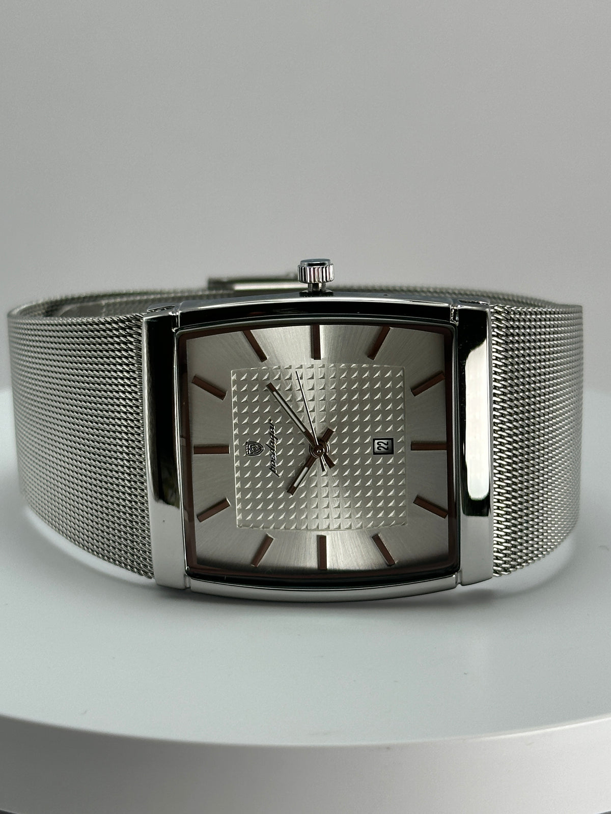 POEDAGAR 885 – Reloj de Cuarzo Rectangular con Malla Milanesa