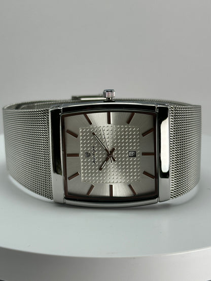 POEDAGAR 885 – Reloj de Cuarzo Rectangular con Malla Milanesa