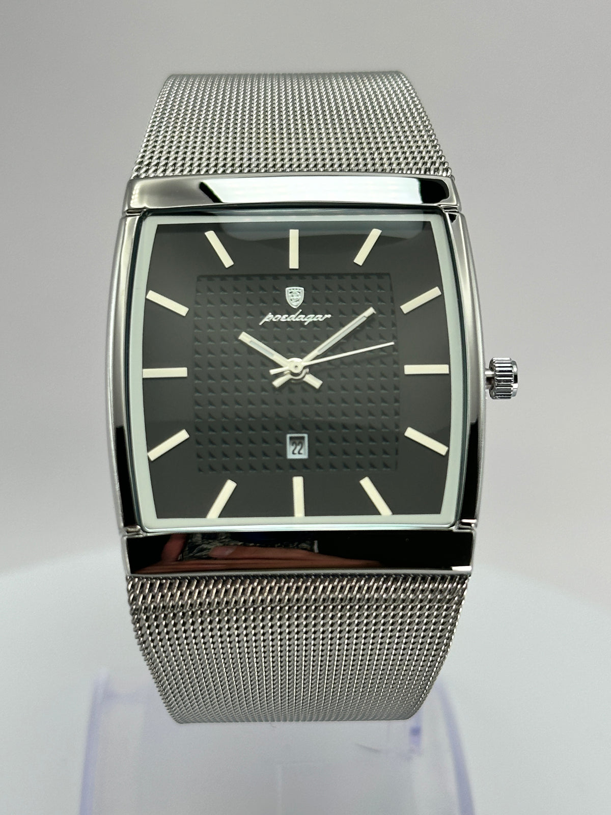 POEDAGAR 885 – Reloj de Cuarzo Rectangular con Malla Milanesa