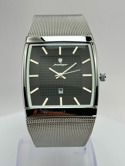 POEDAGAR 885 – Reloj de Cuarzo Rectangular con Malla Milanesa