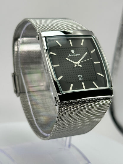 POEDAGAR 885 – Reloj de Cuarzo Rectangular con Malla Milanesa