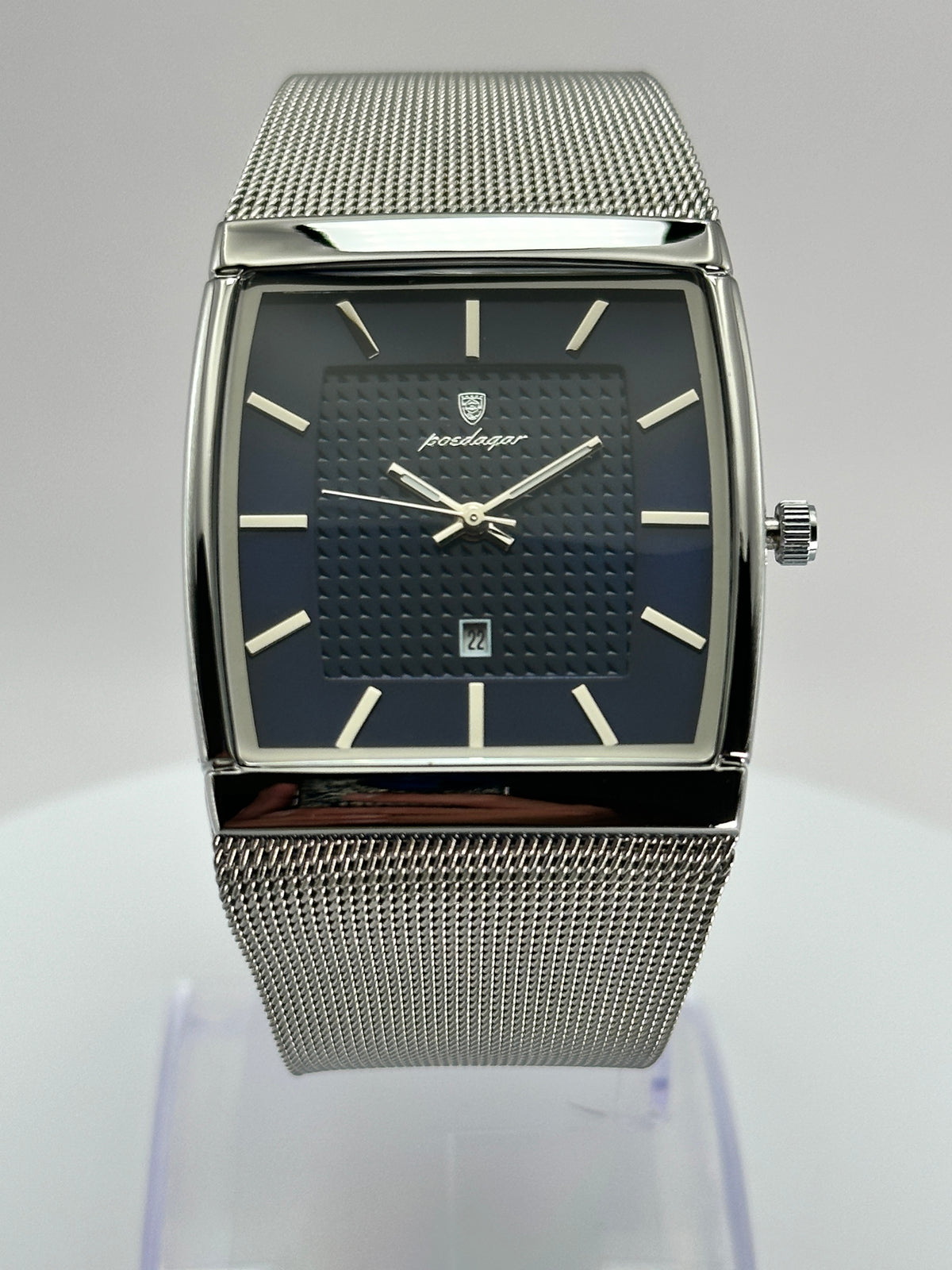 POEDAGAR 885 – Reloj de Cuarzo Rectangular con Malla Milanesa