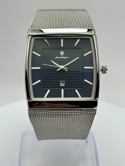 POEDAGAR 885 – Reloj de Cuarzo Rectangular con Malla Milanesa