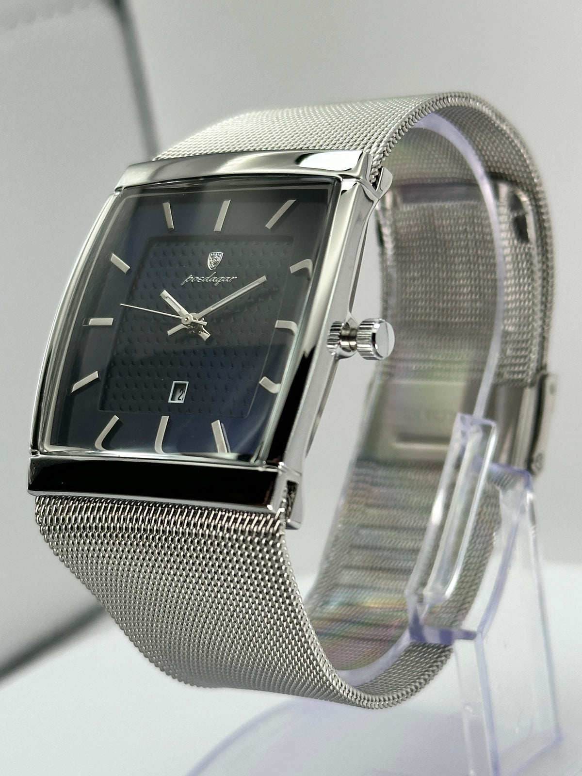 POEDAGAR 885 – Reloj de Cuarzo Rectangular con Malla Milanesa