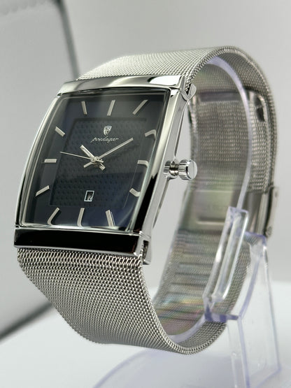POEDAGAR 885 – Reloj de Cuarzo Rectangular con Malla Milanesa